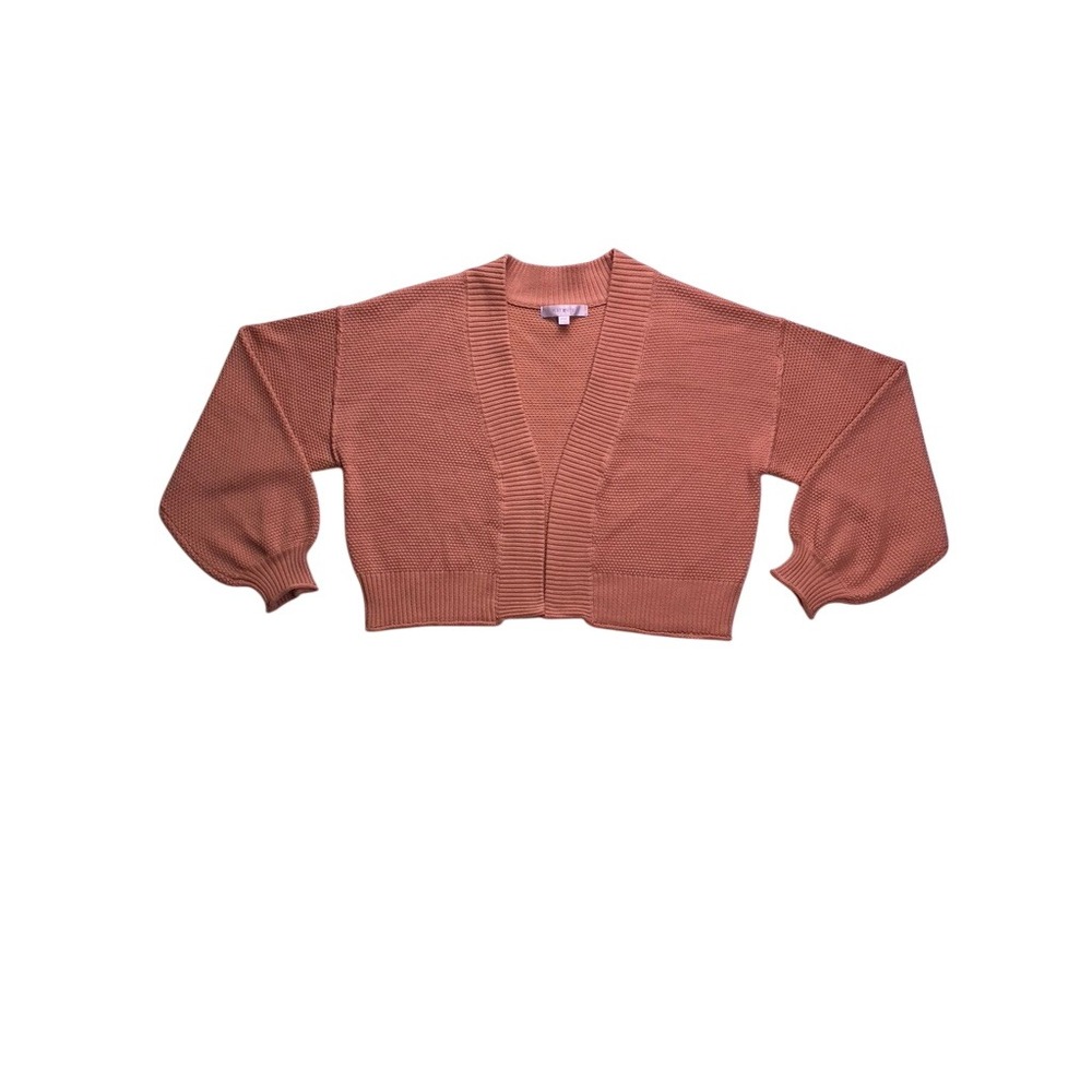 Flat White Cardigan Women One Size Orange Open Front Balloon Sleeve Knit Sweater